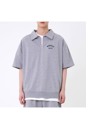 HARF ZIP SHORT SLEEVE CREWNECK 멜란지그레이