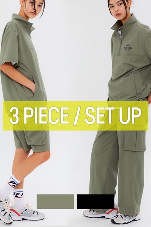 [3PCS] CIRCLE ARCH HALF ZIP ANORAK KHAKI