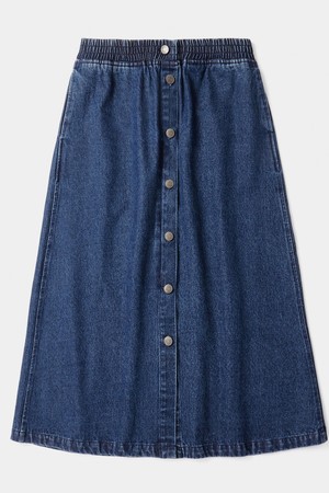 SL-LABEL FRONT BUTTON DENIM SKIRT 미드나잇데님