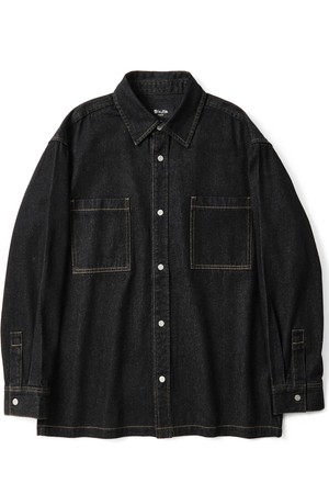 Washed work denim shirt Black