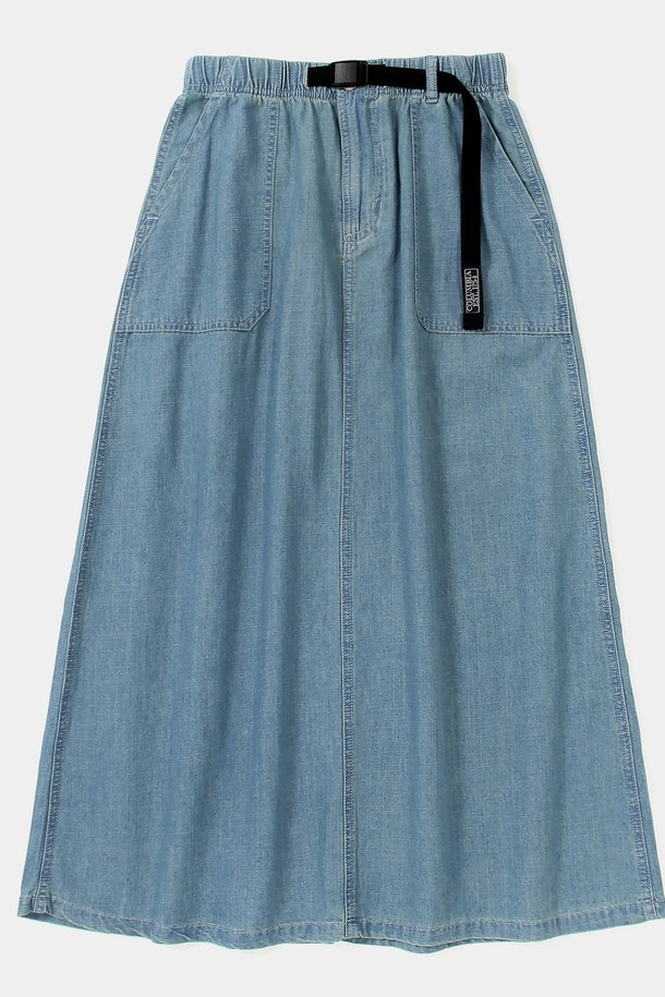 COLUMBIA UNIVERSITY - 롱스커트 - COLUMBIA TRAJAN LABEL BELTED DENIM LONG SKIRTS 라이트데님