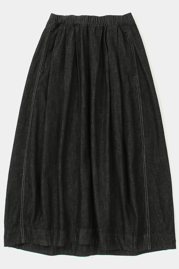COLUMBIA UNIVERSITY - 롱스커트 - ALL-ROUND PLEATS DENIM LONG SKIRTS 블랙데님