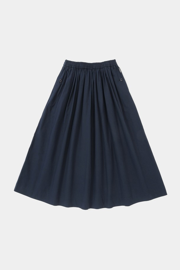 COLUMBIA UNIVERSITY - 롱스커트 - ALL-ROUND PLEATS COTTON LONG SKIRTS 크라운네이비