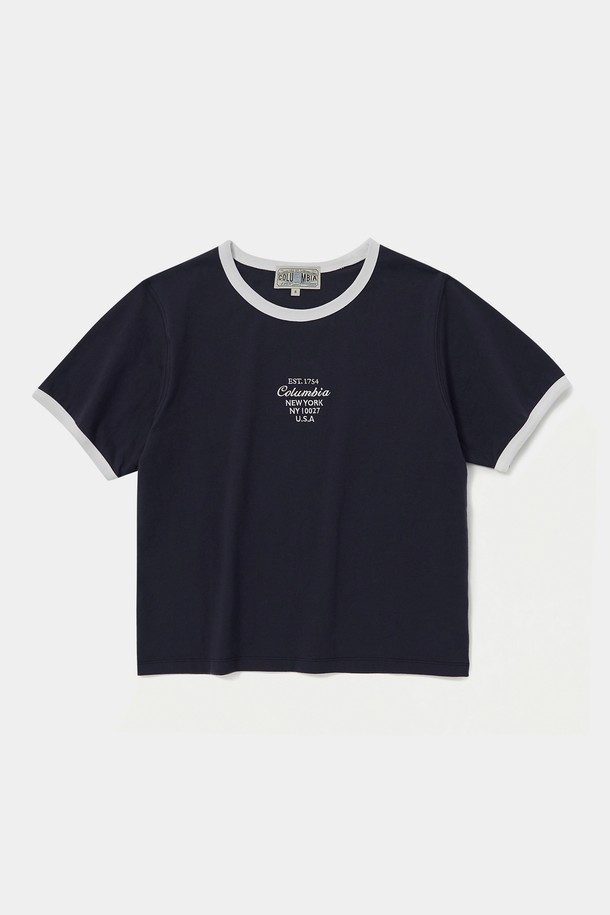 COLUMBIA UNIVERSITY - 반소매 티셔츠 - CU BIG SCRIPT WOMEN S/S RINGER T-SHIRTS 크라운네이비