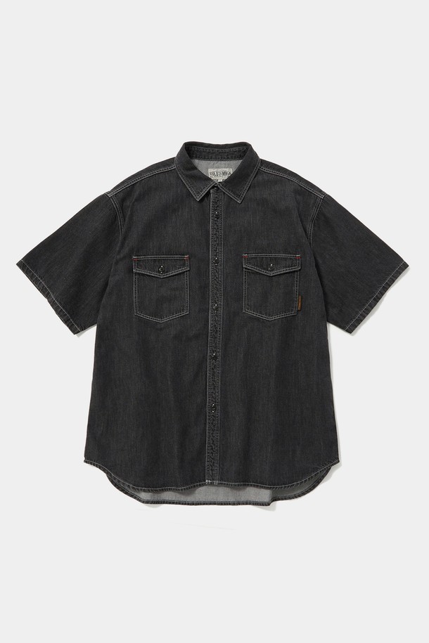 COLUMBIA UNIVERSITY - 반팔셔츠 - COLUMBIA TRAJAN LABEL CONTRAST STITCH DENIM S/S SHIRTS 그레이데님