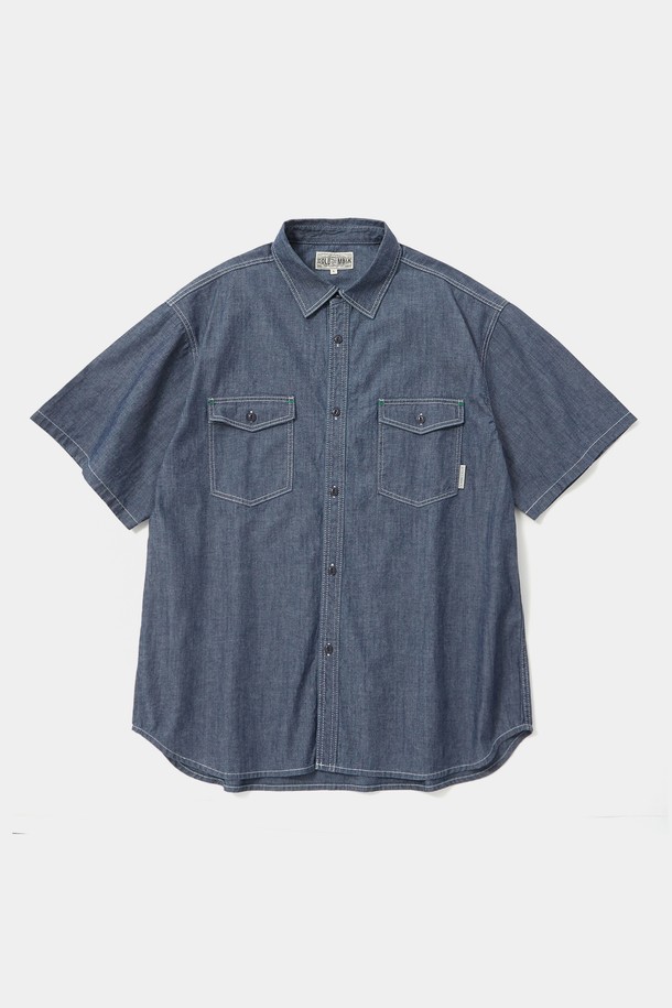 COLUMBIA UNIVERSITY - 반팔셔츠 - COLUMBIA TRAJAN LABEL CONTRAST STITCH DENIM S/S SHIRTS 라이트데님