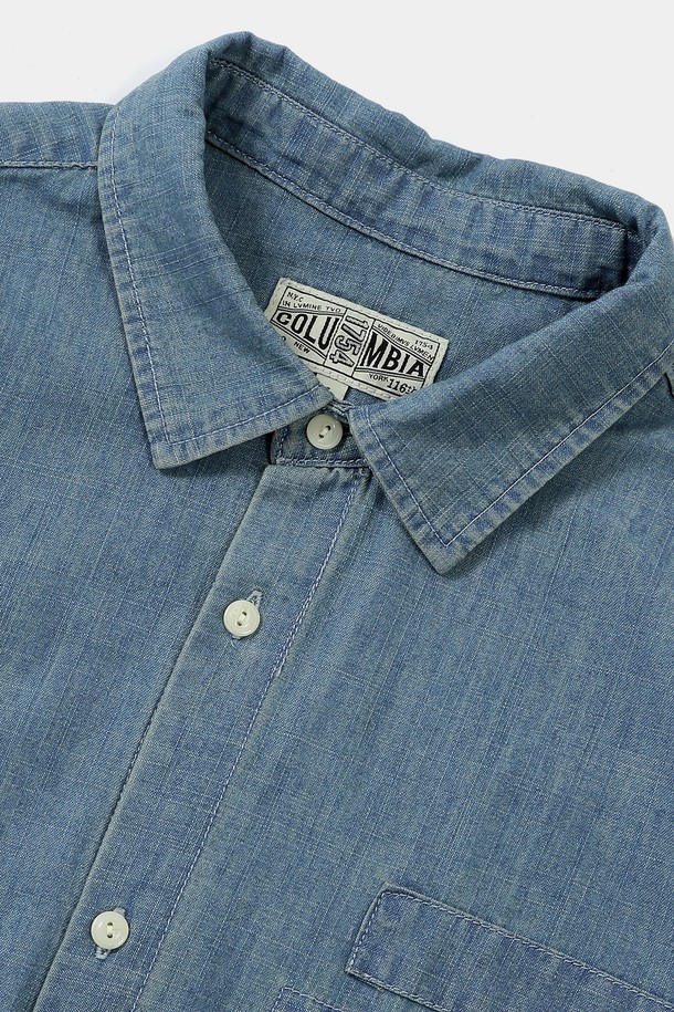 COLUMBIA UNIVERSITY - 반팔셔츠 - SL-LABEL BIG POCKET DENIM S/S SHIRTS 라이트데님