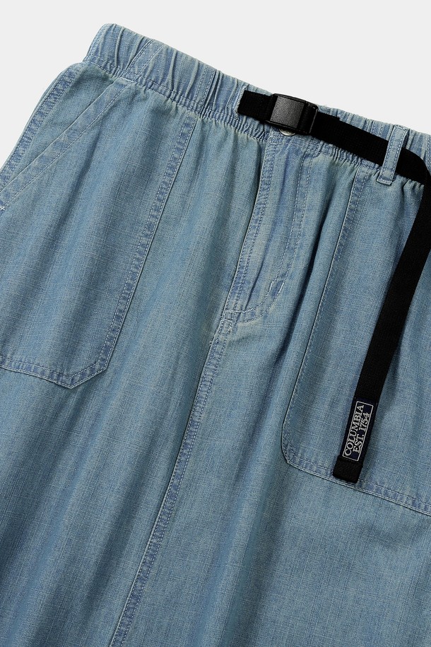 COLUMBIA UNIVERSITY - 롱스커트 - COLUMBIA TRAJAN LABEL BELTED DENIM LONG SKIRTS 라이트데님