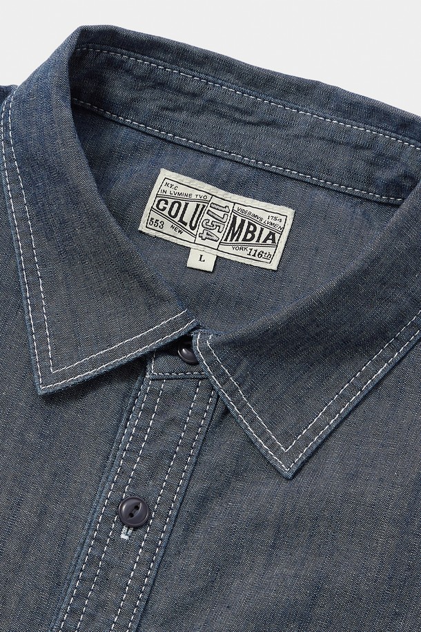 COLUMBIA UNIVERSITY - 반팔셔츠 - COLUMBIA TRAJAN LABEL CONTRAST STITCH DENIM S/S SHIRTS 라이트데님