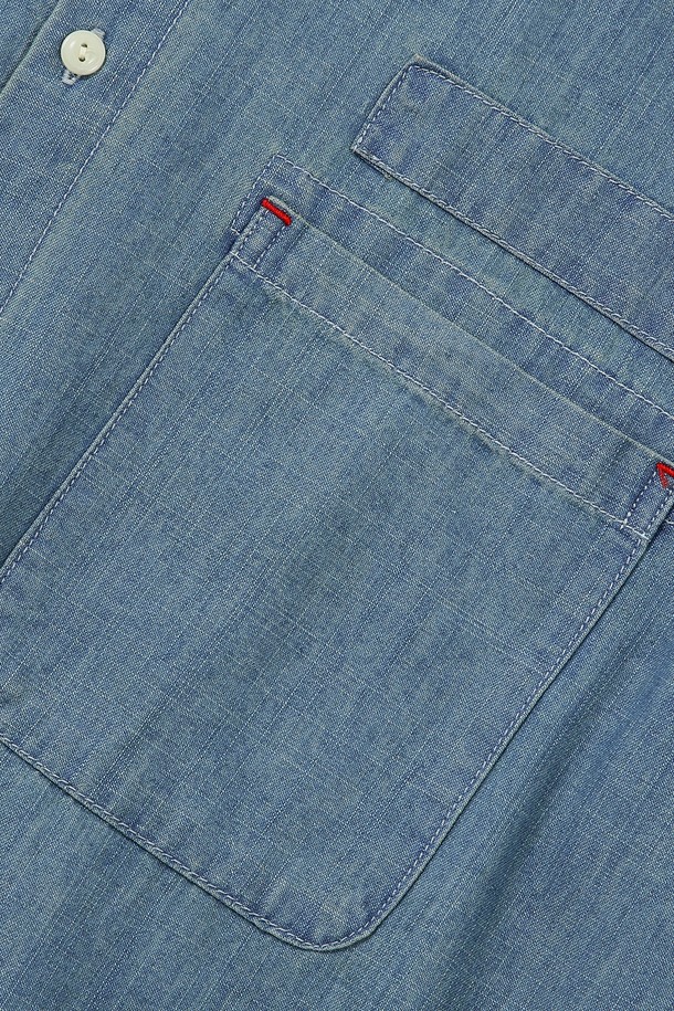 COLUMBIA UNIVERSITY - 반팔셔츠 - SL-LABEL BIG POCKET DENIM S/S SHIRTS 라이트데님