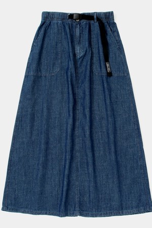 COLUMBIA TRAJAN LABEL BELTED DENIM LONG SKIRTS 미드나잇데님