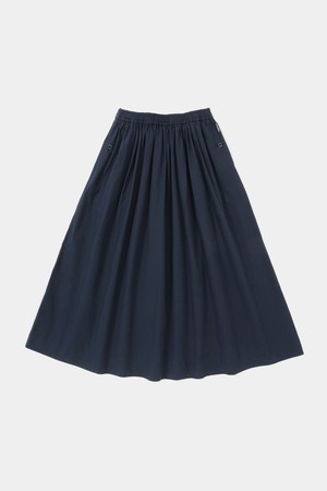 ALL-ROUND PLEATS COTTON LONG SKIRTS 크라운네이비