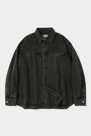 TRAJAN LABEL HIDDEN POCKET DENIM SHIRTS_GRAY JEAN