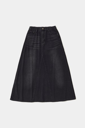 TRAJAN LABEL CATWASHED DENIM LONG SKIRTS_BLACK JEAN