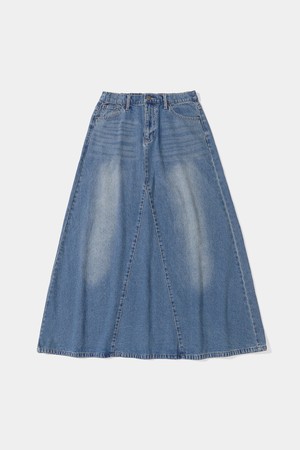 TRAJAN LABEL CATWASHED DENIM LONG SKIRTS_LIGHT JEAN