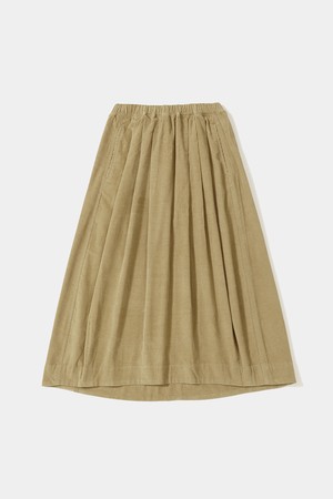 TRAJAN LABEL ALL-ROUND CORDUROY PLEATS LONG SKIRTS_BEIGE