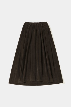 TRAJAN LABEL ALL-ROUND CORDUROY PLEATS LONG SKIRTS_BROWN