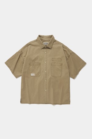 SL-LABEL WASHED BIG POCKET TWILL S/S SHIRTS_BEIGE