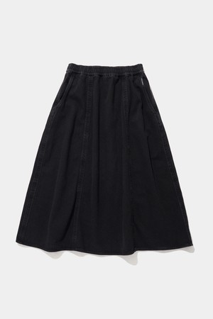 PANEL PLEATED DENIM SKIRT_GRAY JEAN