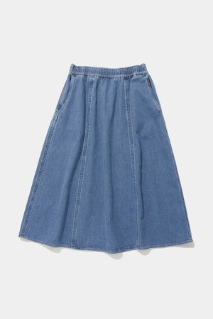 PANEL PLEATED DENIM SKIRT_LIGHT JEAN