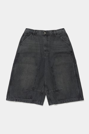 UTILITY DOUBLE-KNEE DENIM BERMUDA SHORTS PANTS_BLACK JEAN