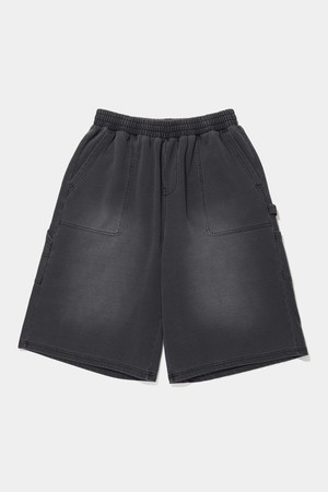 UTILITY WASHED DENIM TERRY SHORTS PANTS_BLACK JEAN