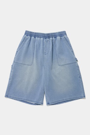 UTILITY WASHED DENIM TERRY SHORTS PANTS_LIGHT JEAN
