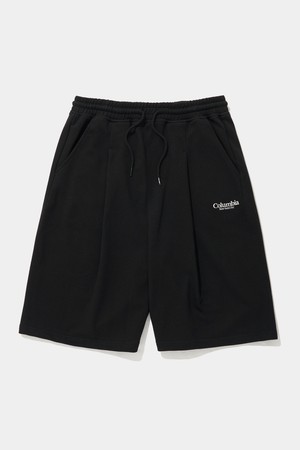 NYC EMB PINTUCK TERRY SWEAT SHORTS PANTS_BLACK
