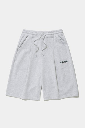 NYC EMB PINTUCK TERRY SWEAT SHORTS PANTS_LIGHT MELANGE GRAY