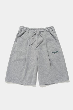 NYC EMB PINTUCK TERRY SWEAT SHORTS PANTS_MELANGE GRAY