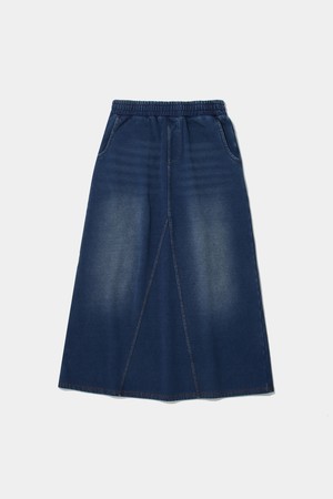 CAT WASHED DENIM TERRY A-LINE SKIRT_MIDNIGHT JIN