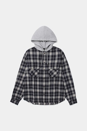 FLANNEL CHECK LAYERED HOOD SHIRT_NAVY