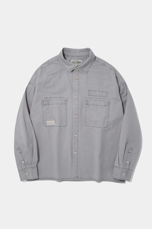 SL-LABEL WASHED BIG POCKET TWILL SHIRT_GRAY