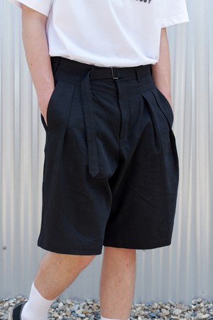 Belted wide linen shorts (navy)