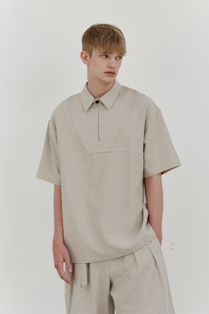 Decker linen zip-up 1/2 shirt (beige)