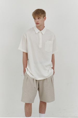 Linen pullover double pocket 1/2 shirt (off white)