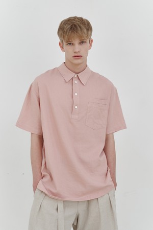 Linen pullover double pocket 1/2 shirt (smoke pink)