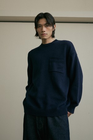 Lambswool crewneck knit (navy)