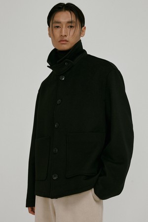 Fine wool short coat (black)