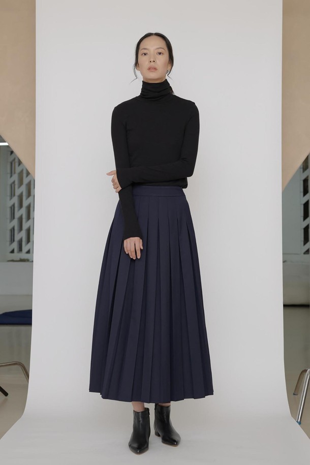 manuelle et guillaume - 롱스커트 - Tokyo navy pleats skirt