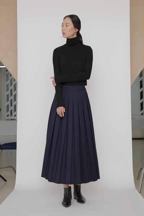 manuelle et guillaume - 롱스커트 - Tokyo navy pleats skirt