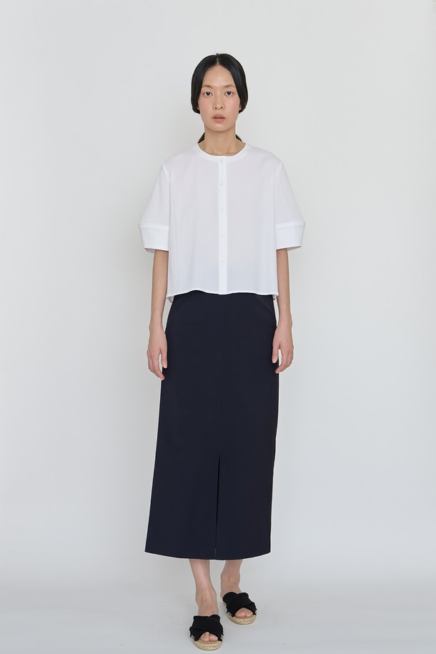 manuelle et guillaume - 미디스커트 - Summer wool compact skirt navy