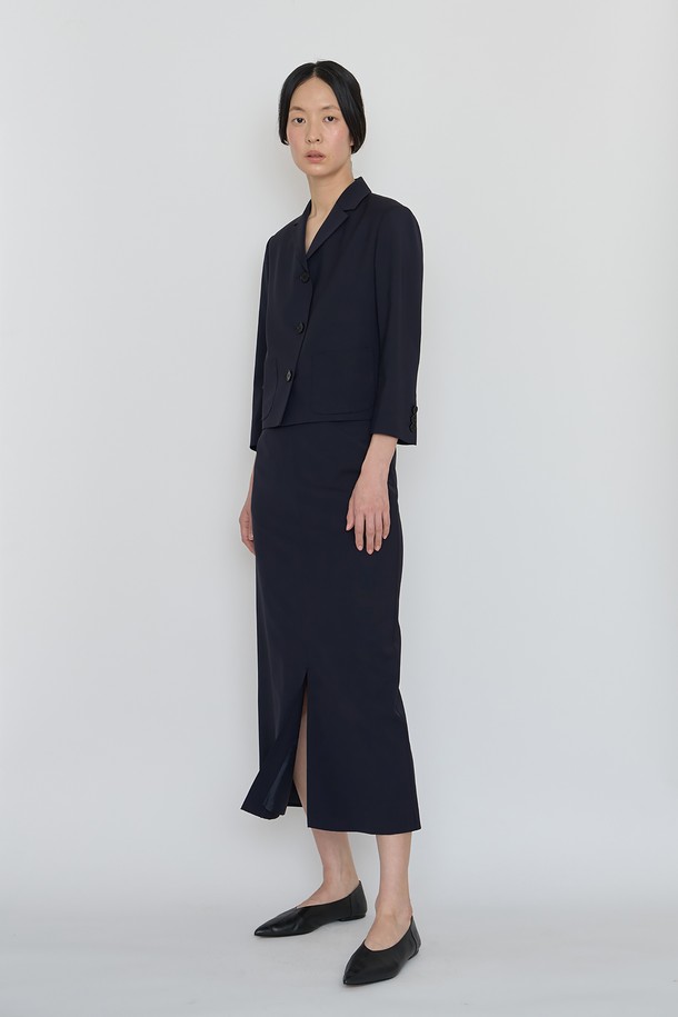 manuelle et guillaume - 미디스커트 - Summer wool compact skirt navy