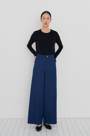 Cutted wide denim pants