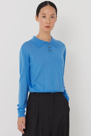 Extra fine merino polo knit blue