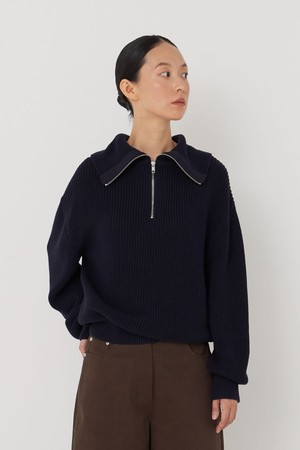 Sculpted zip collar knit real navy
