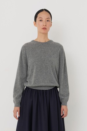 Classic neck cashmere knit melange grey