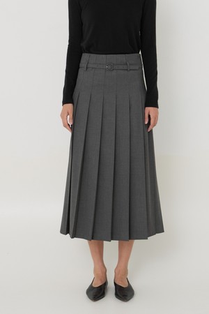 Belted pleated skirt melange grey