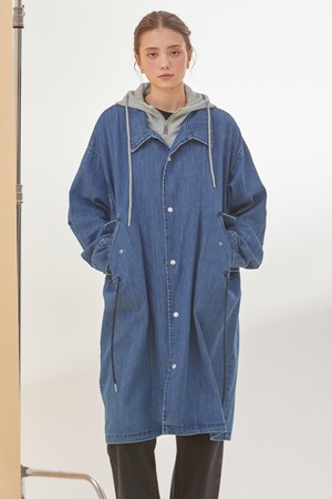 DENIM HOOD OVERSIZE LONG COAT BLUE