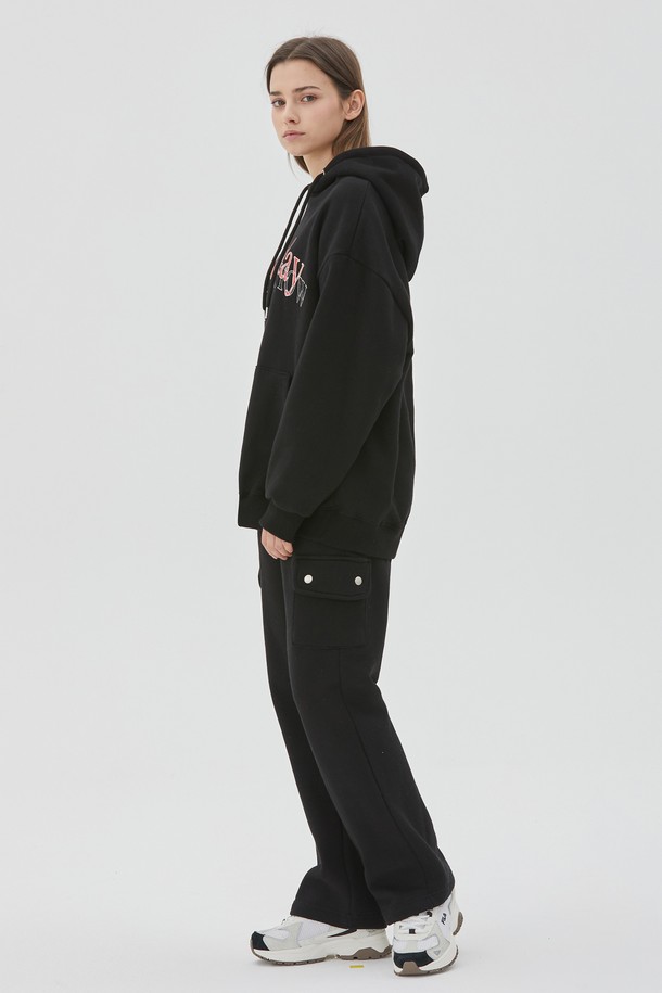 RYUL+WAI: - 후디 - LOVE PRINT NEEDLEWORK NAPPING HOOD BLACK